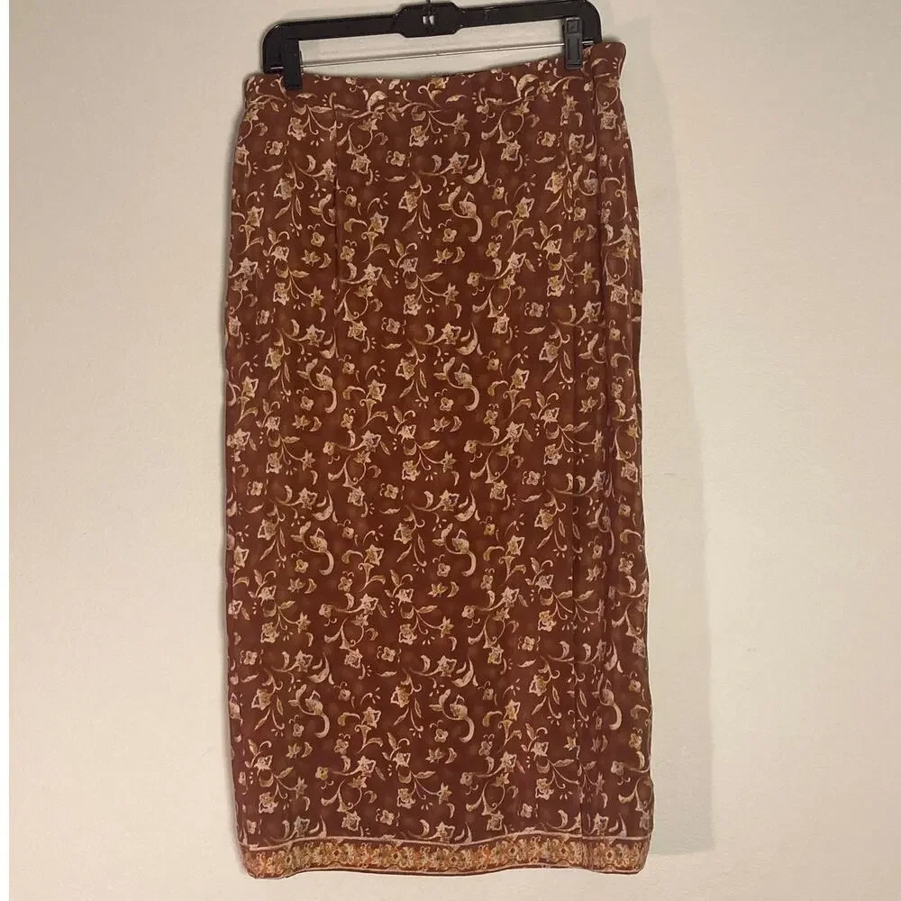 Vintage Silk Skirt Set Floral Blouse & Midi Jennifer Moore 90s ~ Sz 12/14 fits 8 - Picture 7 of 11